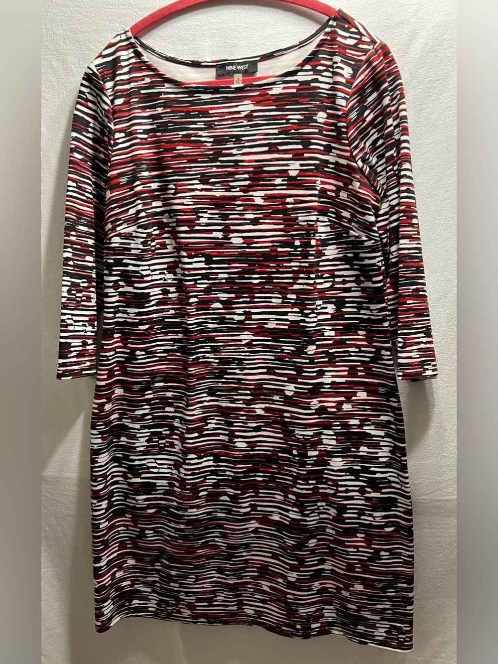 Nine West Red, Black & White Abstract Stripe Midi Dress